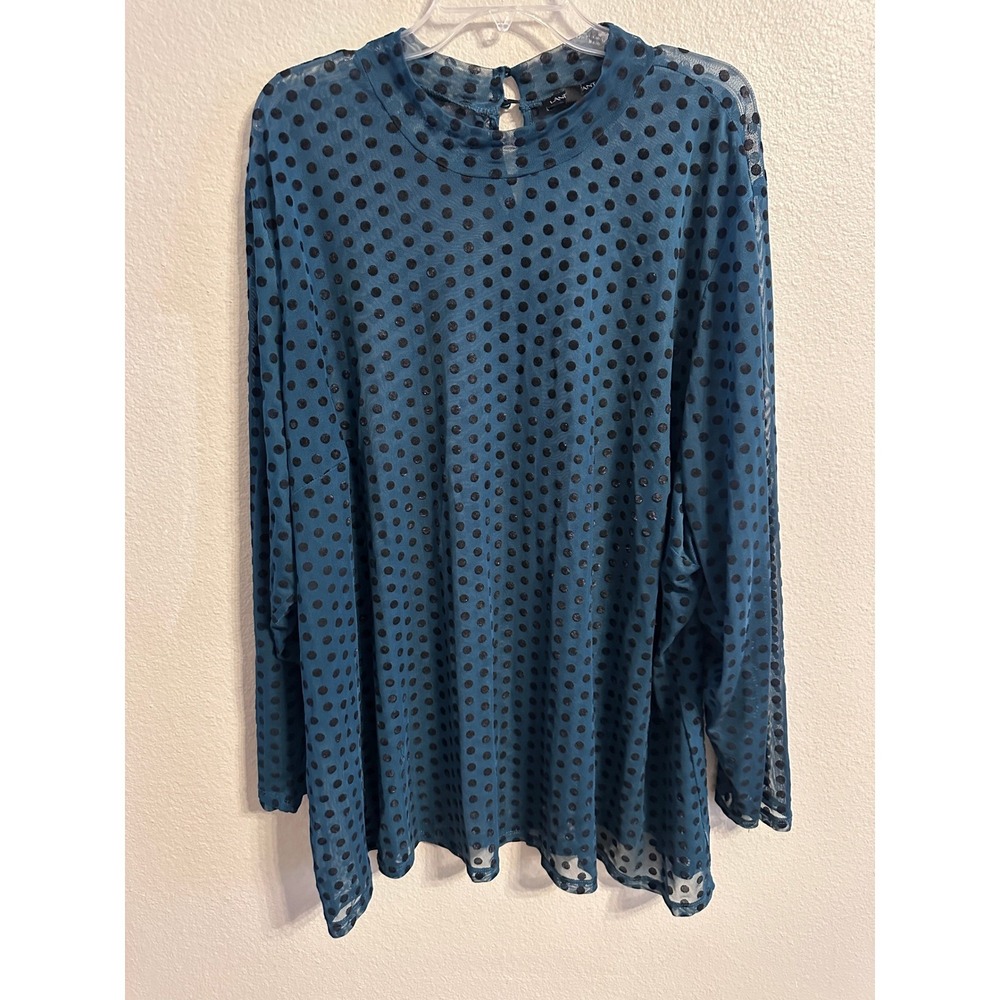 Lane Bryant Polka Dot Tunic Top Sheer Mock Neck Long Sleeve Plus Size‎ 34/36